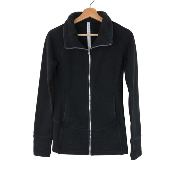 LULULEMON Women's Radiant Jacket II Black Cotton Fleece Zip Front Sweatshirt 4 - Picture 2 of 10